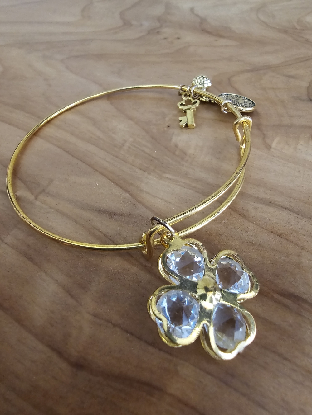 Adjustable Clover Charm Bangle Bracelet - Picture 3 of 4